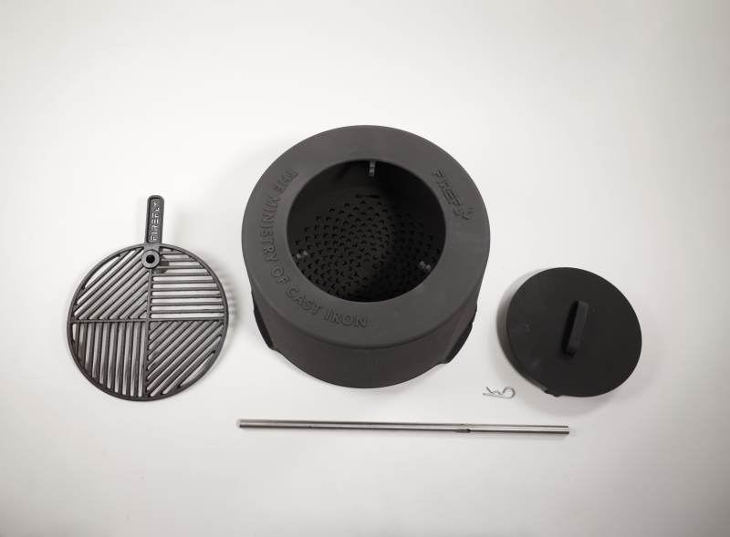 Zestaw Żeliwne, bezdymne, z wentylacją palenisko okrągłe Firefly z pokrowcem i pokrywą