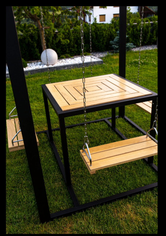 Zestaw ogrodowy 4 osobowy, drewniane huśtawki  - Swing table