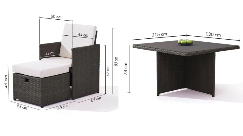 Meble ogrodowe - 4 osobowy zestaw ze stolikiem, chowany składany rattanowy, białe poduszki