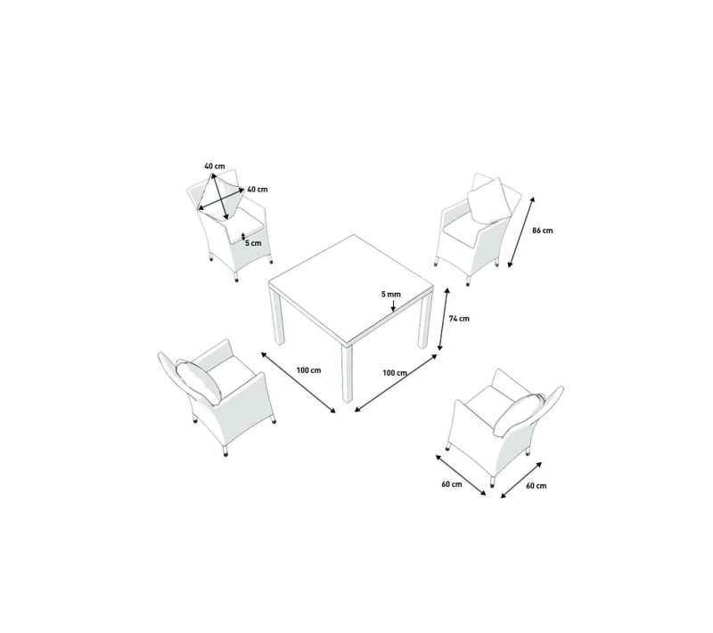 Meble ogrodowe ze stolikiem, technorattnaowe, 4 osobowe