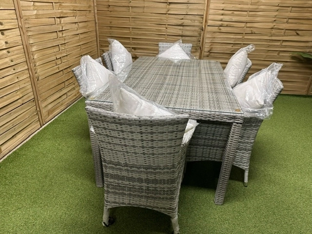 Meble ogrodowe stołowe, stół 6 osobowy, technorattanowy, duży stół poduszki