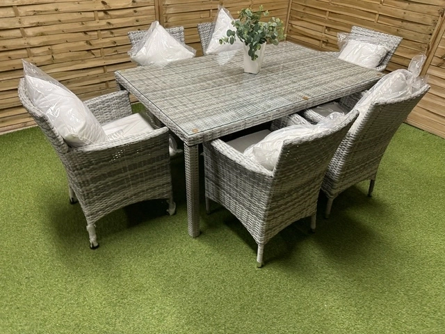 Meble ogrodowe stołowe, stół 6 osobowy, technorattanowy, duży stół poduszki