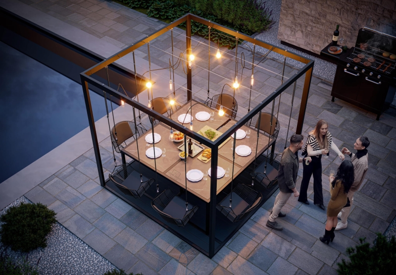 Huśtawka hybrydowa zestaw ogrodowy 8 osobowy