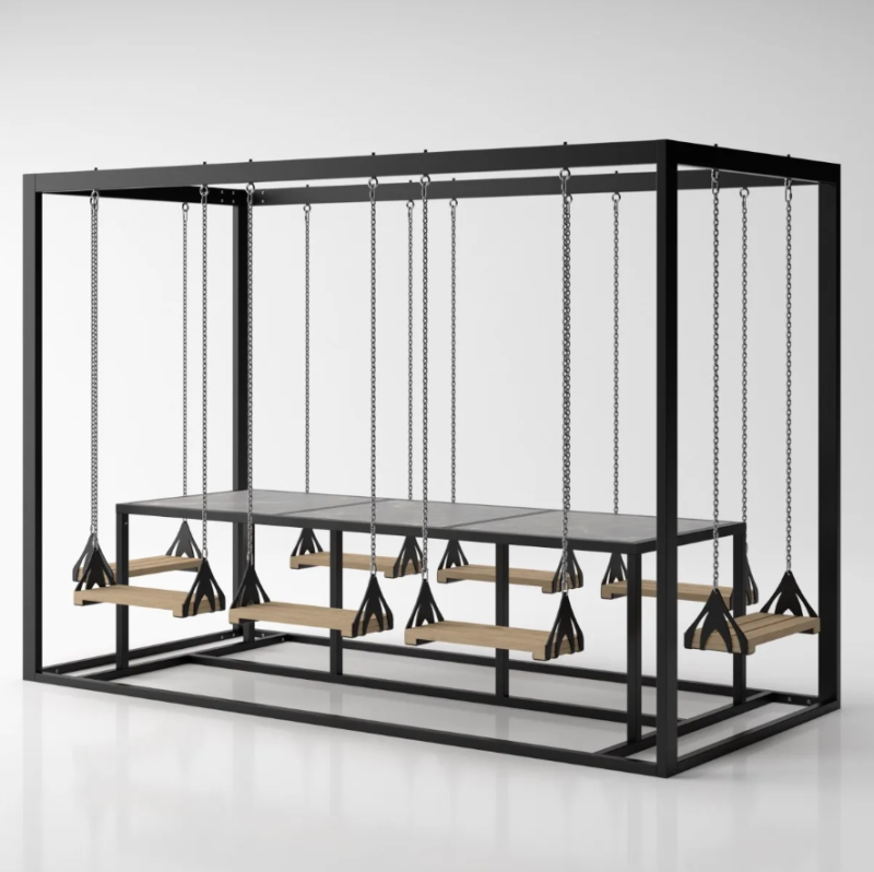 Zestaw ogrodowy 8 osobowy prostokąt, drewniane huśtawki - Swing table