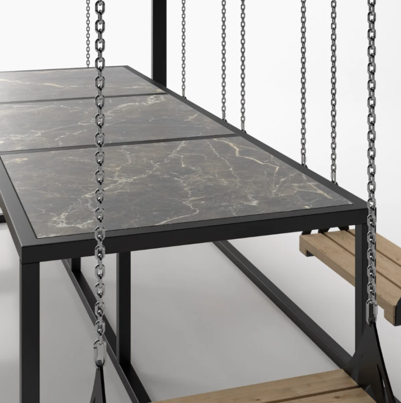 Zestaw ogrodowy 8 osobowy prostokąt, drewniane huśtawki - Swing table