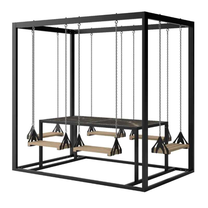 Zestaw ogrodowy 6 osobowy, drewniane huśtawki  - Swing table