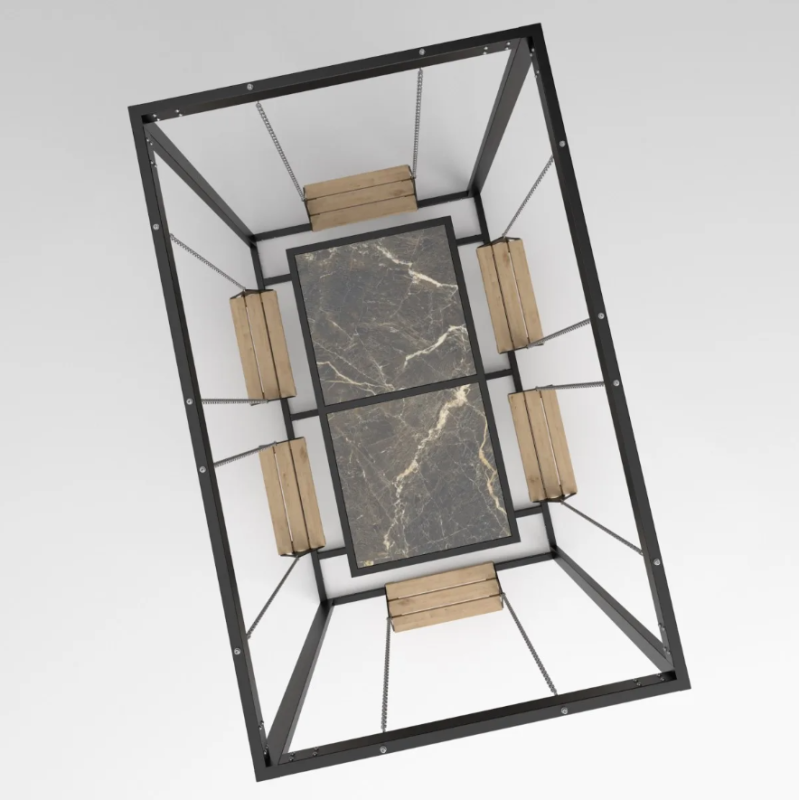 Zestaw ogrodowy 6 osobowy, drewniane huśtawki  - Swing table