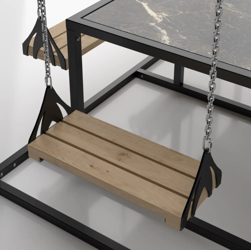 Zestaw ogrodowy 4 osobowy, drewniane huśtawki  - Swing table