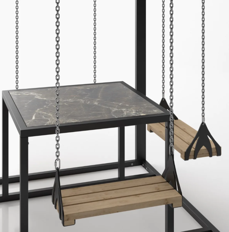 Zestaw ogrodowy 4 osobowy, drewniane huśtawki  - Swing table