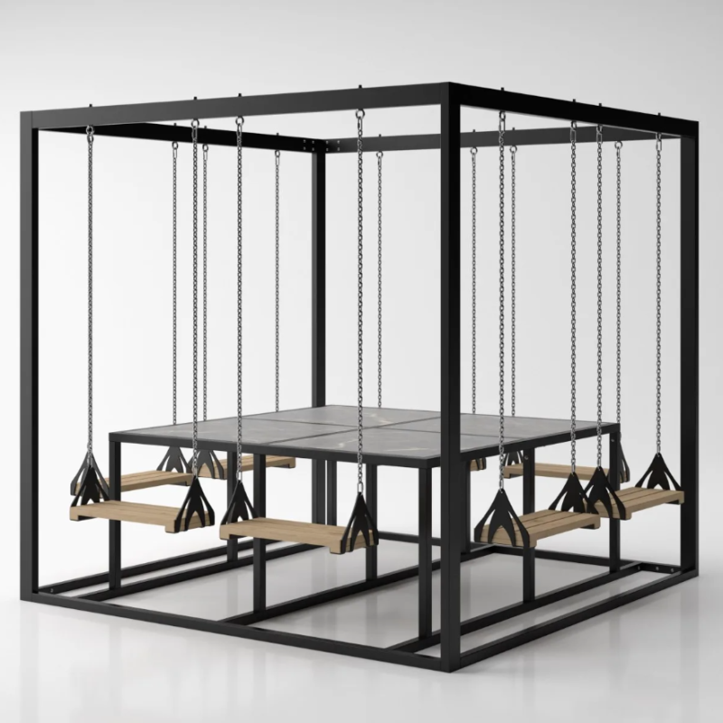 Zestaw ogrodowy 8 osobowy kwadrat, drewniane huśtawki - Swing table