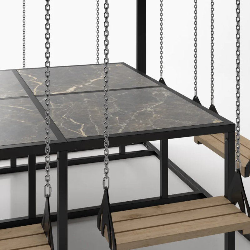 Zestaw ogrodowy 8 osobowy kwadrat, drewniane huśtawki - Swing table